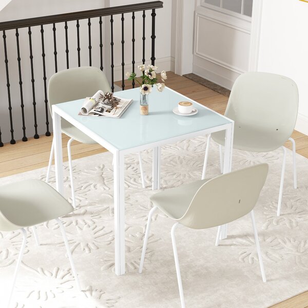 HOMCOM Jídelní stůl 75 x 75 cm, Čtvercový stůl do kuchyně pro 4 osoby, Jídelní stůl z tvrzeného skla s kovovými nohami, Moderní stůl do kuchyně, jídel