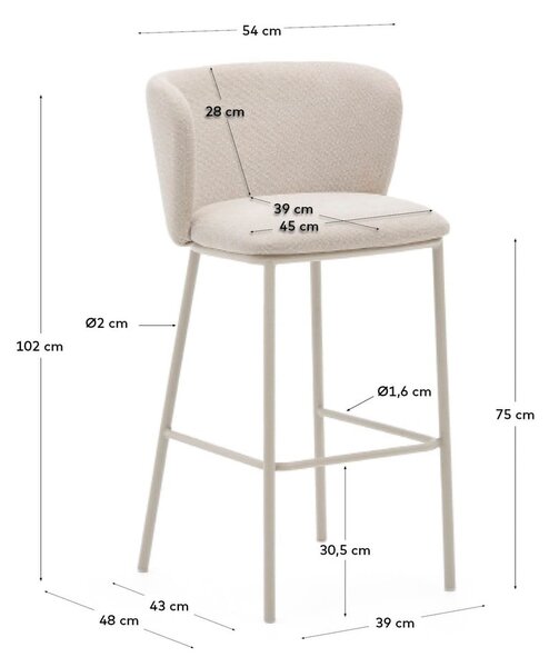 Béžová barová židle (výška sedáku 75 cm) Ciselia – Kave Home