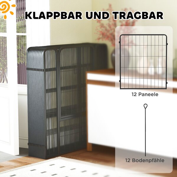 PawHut Playpen pro štěňata s 12 panely 68x100 cm - Dveře, kolíky do země, flexibilní, skládací ochranný kryt - Volný prostor, 100 cm vysoký | Aosom