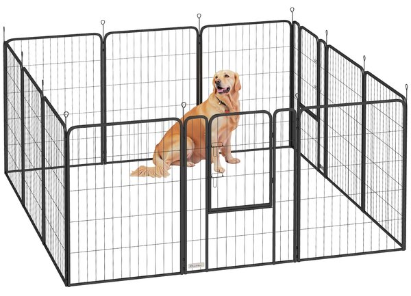 PawHut Playpen pro štěňata s 12 panely 68x100 cm - Dveře, kolíky do země, flexibilní, skládací ochranný kryt - Volný prostor, 100 cm vysoký | Aosom