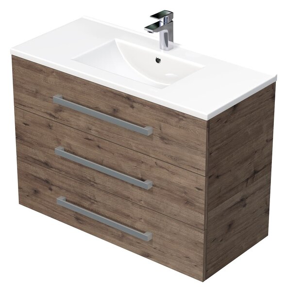 Koupelnová skříňka s umyvadlem Naturel Cube Way 100x76,5x46 cm dub Wellington mat CUBE461003DWMOD