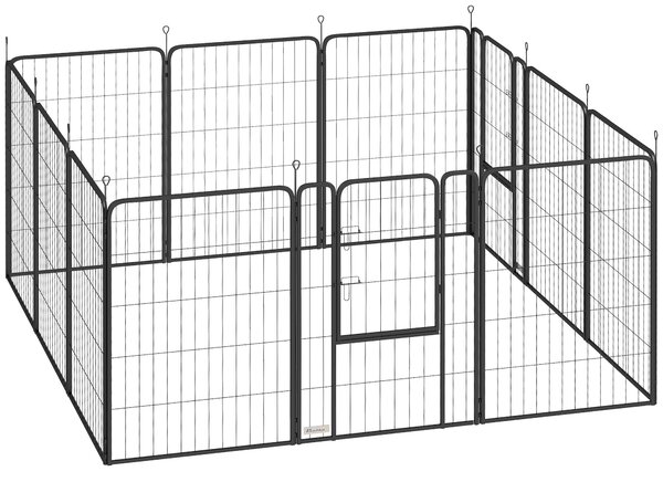 PawHut Playpen pro štěňata s 12 panely 68x100 cm - Dveře, kolíky do země, flexibilní, skládací ochranný kryt - Volný prostor, 100 cm vysoký | Aosom