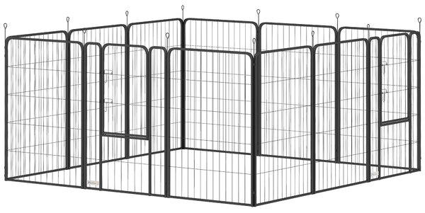 PawHut Playpen pro štěňata s 12 panely 68x100 cm - Dveře, kolíky do země, flexibilní, skládací ochranný kryt - Volný prostor, 100 cm vysoký | Aosom