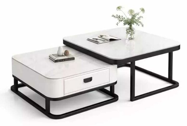 LuxuryForm DESIGN Konferenční stolek ARAGON 70 × 70 / 60 × 60 cm – bílý / bílý mramor (set 2 ks)