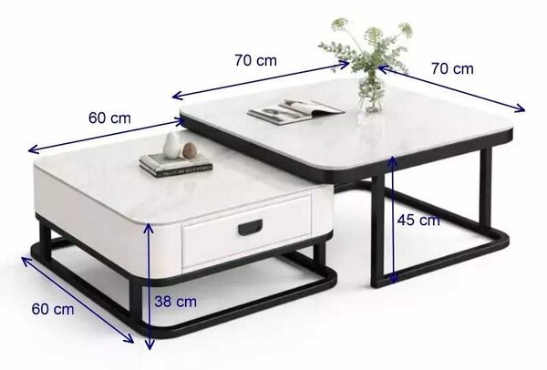 LuxuryForm DESIGN Konferenční stolek ARAGON 70 × 70 / 60 × 60 cm – bílý / bílý mramor (set 2 ks)