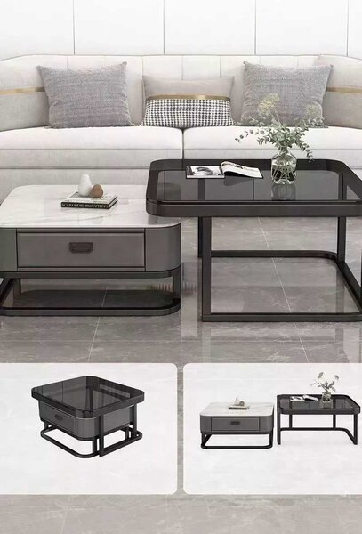 LuxuryForm DESIGN Konferenční stolek ARAGON 70 × 70 / 60 × 60 cm – bílý / bílý mramor (set 2 ks)