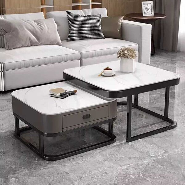 LuxuryForm DESIGN Konferenční stolek ARAGON 70 × 70 / 60 × 60 cm – šedý / bílý mramor (set 2 ks)
