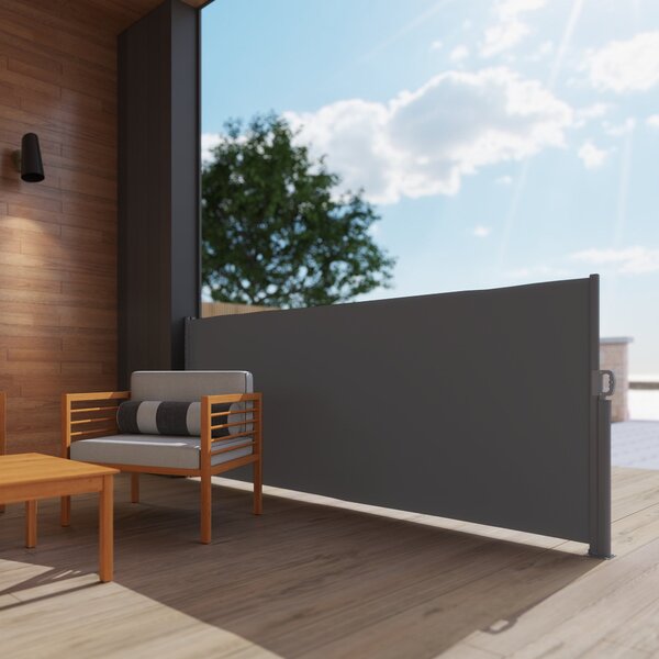 Retrakční boční sluneční clona Outsunny - Ochranná obrazovka se stěnovým uchycením - Pokrytá boční clona - Protipovětrnostní clona 300x140cm - Slunečn