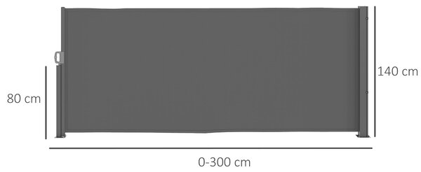 Retrakční boční sluneční clona Outsunny - Ochranná obrazovka se stěnovým uchycením - Pokrytá boční clona - Protipovětrnostní clona 300x140cm - Slunečn