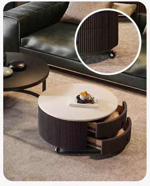 LuxuryForm DESIGN Konferenční stolek ROYAL 80 / 60 cm – mramorový dekor černý/bílý (set 2 ks)