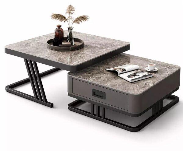 LuxuryForm DESIGN Konferenční stolek TITAN 70 × 70 / 60 × 60 cm – šedý, šedý mramor (set 2 ks)