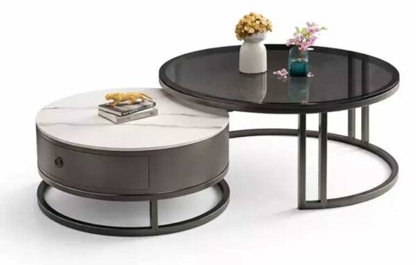 LuxuryForm DESIGN Konferenční stolek AMARO 80 / 60 cm – bílý mramor / sklo (set 2 ks)