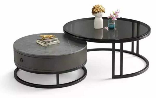 LuxuryForm DESIGN Konferenční stolek AMARO 80 / 60 cm – šedý mramor / sklo (set 2 ks)