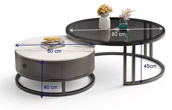 LuxuryForm DESIGN Konferenční stolek AMARO 80 / 60 cm – bílý mramor / sklo (set 2 ks)