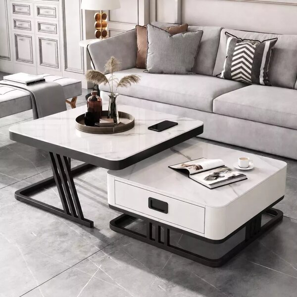 LuxuryForm DESIGN Konferenční stolek TITAN 70 × 70 / 60 × 60 cm – bílý, bílý mramor (set 2 ks)