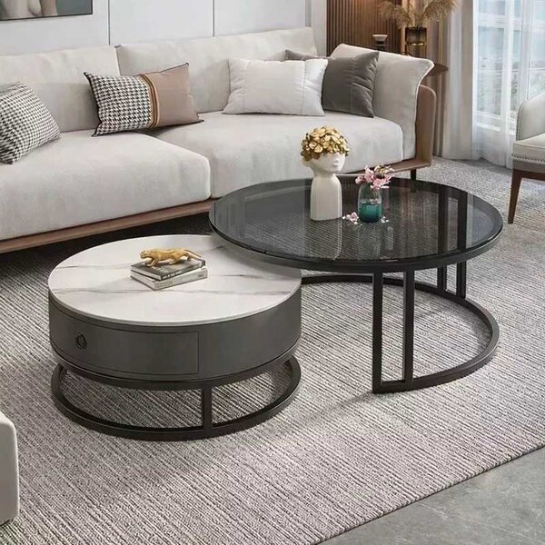 LuxuryForm DESIGN Konferenční stolek AMARO 80 / 60 cm – bílý mramor / sklo (set 2 ks)