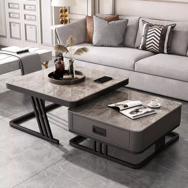 LuxuryForm DESIGN Konferenční stolek TITAN 70 × 70 / 60 × 60 cm – šedý, šedý mramor (set 2 ks)