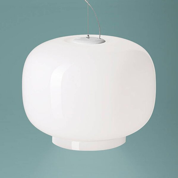 Foscarini Chouchin Bianco 1 závěsné světlo E27 LED, stmívatelný, Bílá / opál, Kuchyň, Sklo, Design