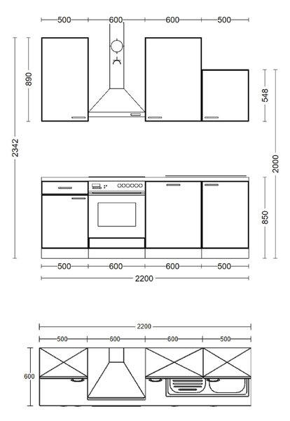 KUCHYŇSKÝ BLOK 220 cm FlexWell - Online Only kuchyňské linky, Online Only