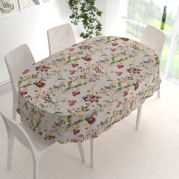 Biante Dekorační oválný ubrus PML-083 Květiny a motýli na béžovém 50x100 cm