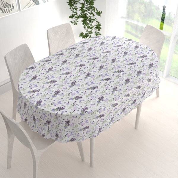 Biante Dekorační oválný ubrus PML-085 Snítky levandulí na bílém 50x100 cm