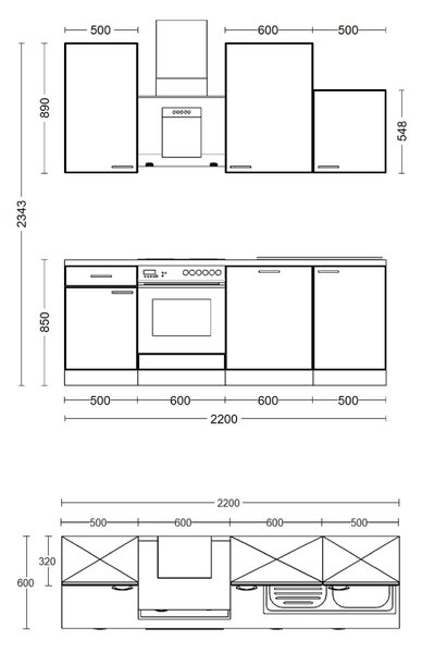 KUCHYŇSKÝ BLOK 220 cm FlexWell - Online Only kuchyňské linky, Online Only