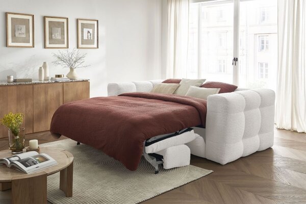 -25 % Dny MOMENTI– Bobochic Paris Bílá bouclé rozkládací pohovka Cloud 228 cm