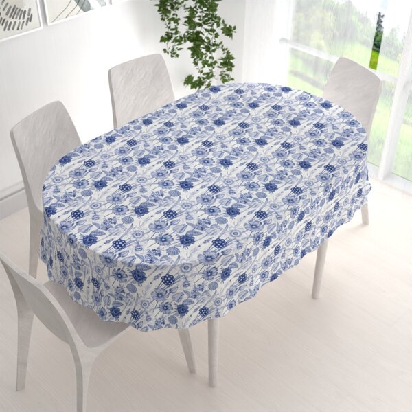 Biante Dekorační oválný ubrus PML-090 Modré jarní květiny na bílém 50x100 cm