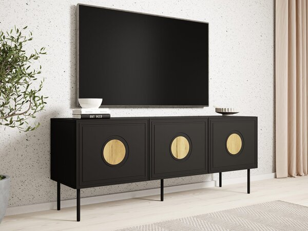 TV stolek/skříňka Gudzup 150 3D, Barva: Černý mat/Černý mat + Dub craft Mirjan24 5903211296925