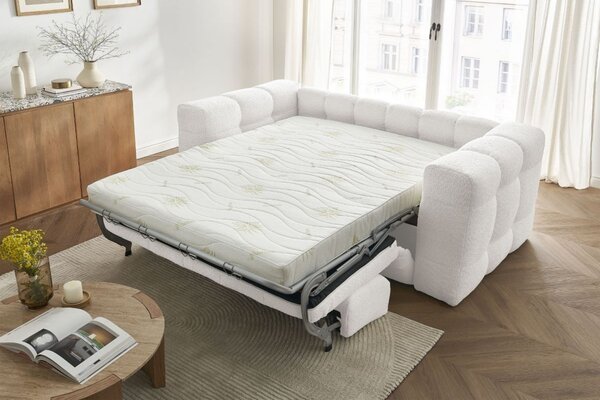 -25 % Dny MOMENTI– Bobochic Paris Bílá bouclé rozkládací pohovka Cloud 228 cm