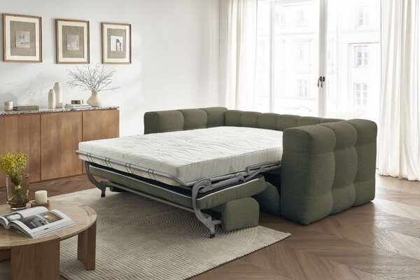 -25 % Dny MOMENTI– Bobochic Paris Zelená bouclé rozkládací pohovka Cloud 228 cm