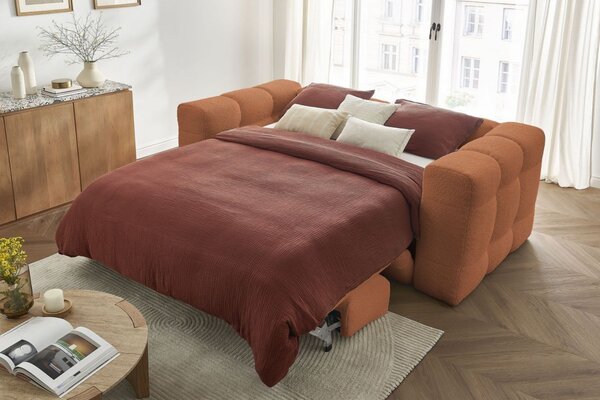 -25 % Dny MOMENTI– Bobochic Paris Terakotově oranžová bouclé rozkládací pohovka Cloud 228 cm