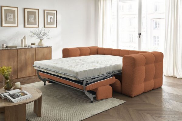 -25 % Dny MOMENTI– Bobochic Paris Terakotově oranžová bouclé rozkládací pohovka Cloud 228 cm