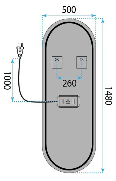 Tutumi Oválné zrcadlo 150x50 cm s regulovatelným LED osvětlením HOM-01525