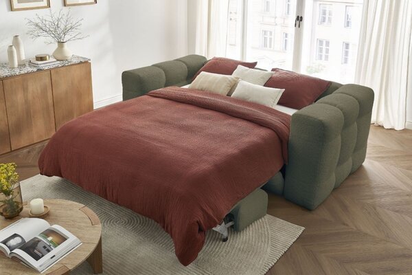 -25 % Dny MOMENTI– Bobochic Paris Zelená bouclé rozkládací pohovka Cloud 228 cm