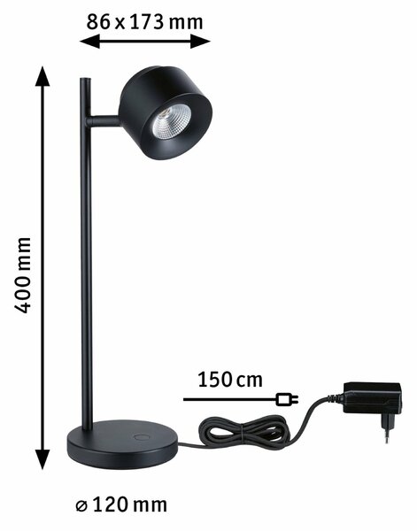 PAULMANN LED stolní lampa 3-krokové-stmívatelné Puric Pane 2700K 5,5W černá
