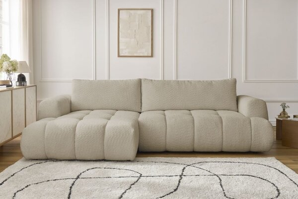 -25 % Dny MOMENTI– Bobochic Paris Béžová bouclé rozkládací pohovka Fuji 292 cm, levá