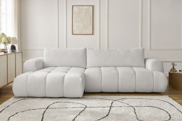 -25 % Dny MOMENTI– Bobochic Paris Bílá bouclé rozkládací pohovka Fuji 292 cm, levá