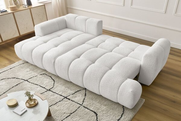 -25 % Dny MOMENTI– Bobochic Paris Bílá bouclé rozkládací pohovka Fuji 292 cm, levá