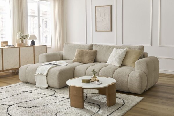 -25 % Dny MOMENTI– Bobochic Paris Béžová bouclé rozkládací pohovka Fuji 292 cm, levá