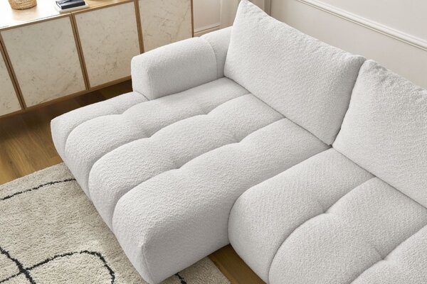 -25 % Dny MOMENTI– Bobochic Paris Bílá bouclé rozkládací pohovka Fuji 292 cm, levá