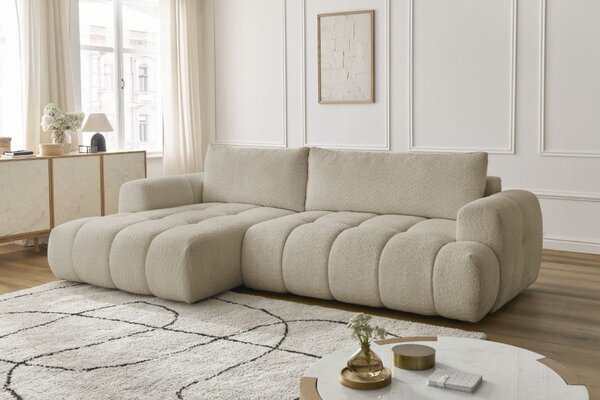 -25 % Dny MOMENTI– Bobochic Paris Béžová bouclé rozkládací pohovka Fuji 292 cm, levá