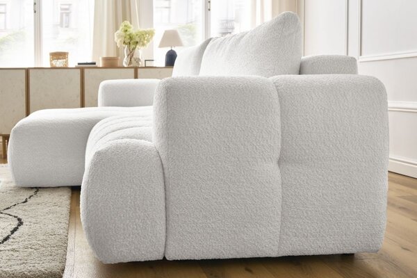 -25 % Dny MOMENTI– Bobochic Paris Bílá bouclé rozkládací pohovka Fuji 292 cm, levá
