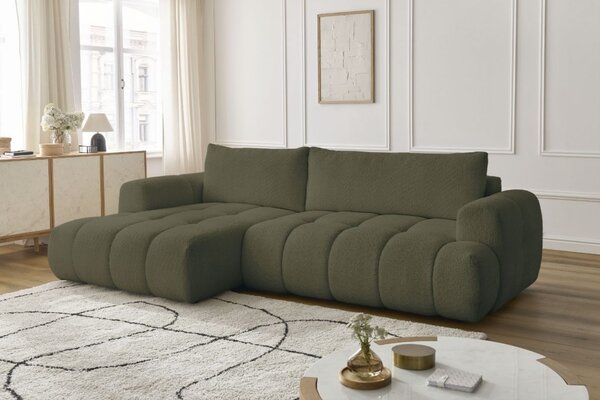 -25 % Dny MOMENTI– Bobochic Paris Zelená bouclé rozkládací pohovka Fuji 292 cm, levá