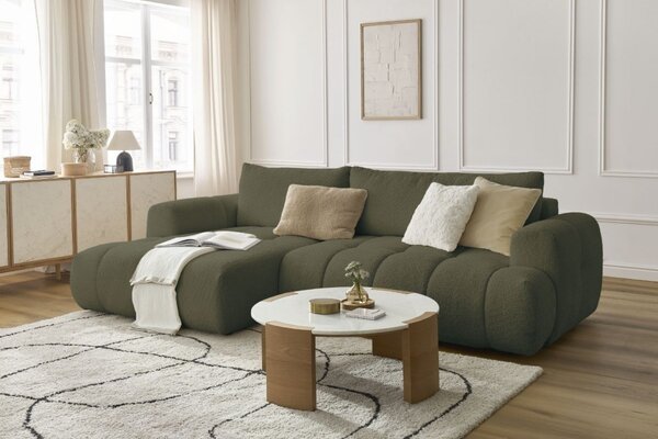 -25 % Dny MOMENTI– Bobochic Paris Zelená bouclé rozkládací pohovka Fuji 292 cm, levá
