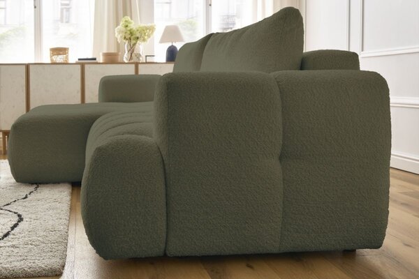 -25 % Dny MOMENTI– Bobochic Paris Zelená bouclé rozkládací pohovka Fuji 292 cm, levá