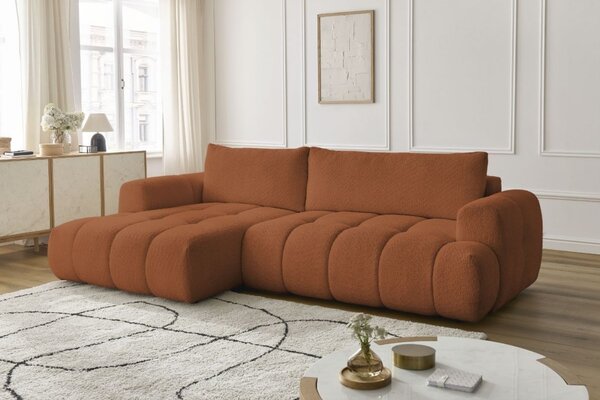 -25 % Dny MOMENTI– Bobochic Paris Terakotově oranžová bouclé rozkládací pohovka Fuji 292 cm, levá