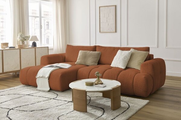 -25 % Dny MOMENTI– Bobochic Paris Terakotově oranžová bouclé rozkládací pohovka Fuji 292 cm, levá