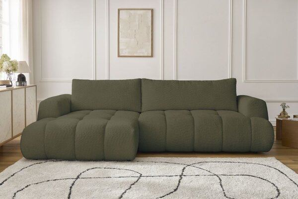 -25 % Dny MOMENTI– Bobochic Paris Zelená bouclé rozkládací pohovka Fuji 292 cm, levá