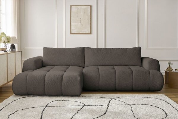 -25 % Dny MOMENTI– Bobochic Paris Hnědá bouclé rozkládací pohovka Fuji 292 cm, levá